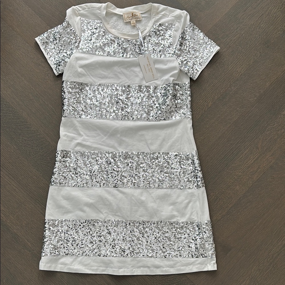 Flora Bea Silver Sequin Striped Dress